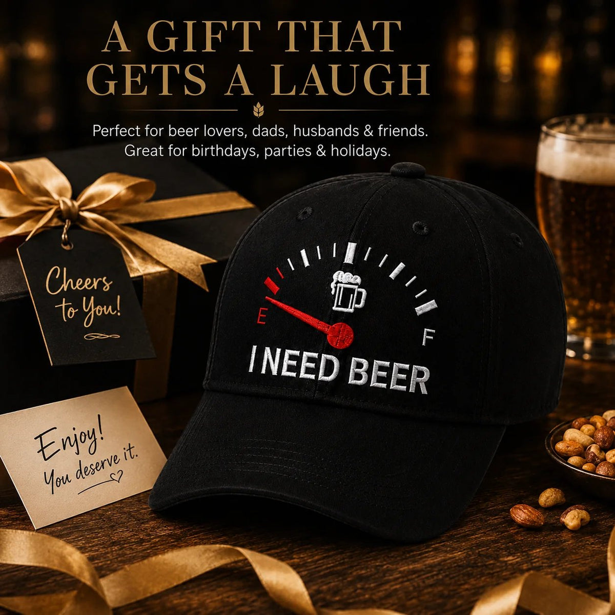 🔥SISTA DAGEN 50 % RABATT – 🍺 Baseballkeps med broderiet ”I NEED BEER” – Unisex-minneskeps