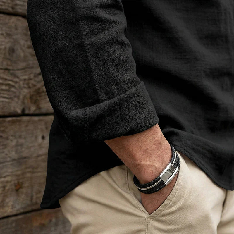 💎 50 % RABATT! 💎 Herrskjorta i enfärgat tyg – snörning i halsen, modern ståkrage och andningsbar bomullsblandning 👔