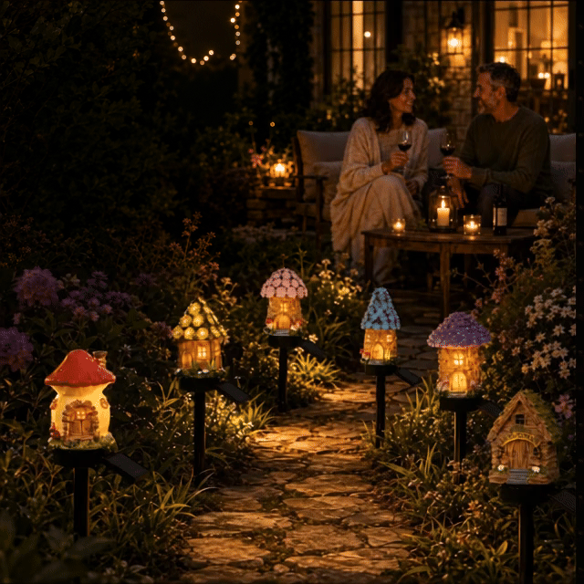 🔥Stor rea – 50 % rabatt🔥Solcellsdriven trädgårdslampa i form av en sagolik svampstuga – magisk LED-utomhusdekoration för trädgårdar, gångar och mysiga utomhusmiljöer 🍄✨