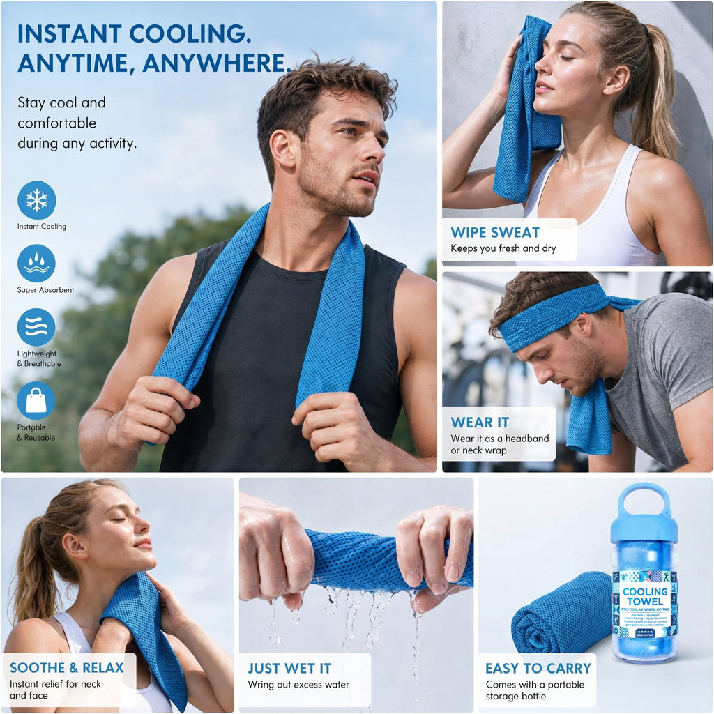 ⏰Last Day Buy 1 Get 1 Free❄💦Cold Sweat Towel You Can Use Anywhere, Anytime! Reusable Soft Absorbent Cooling Portable– UK Ready! 🇬🇧