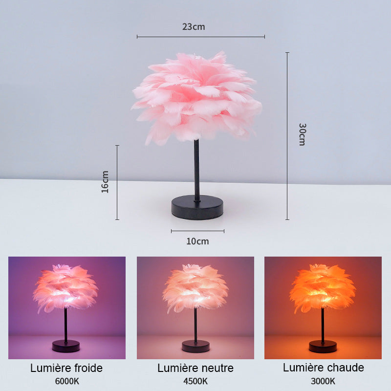 Dekorativ nordisk bordslampa i fjäderdesign för sovrumme