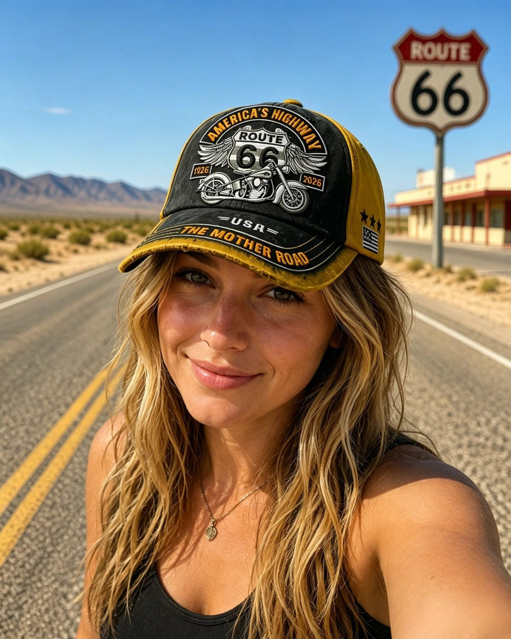 🏍️Casual-baseballkeps med retromotiv från US Route 66:s 100-årsjubileum