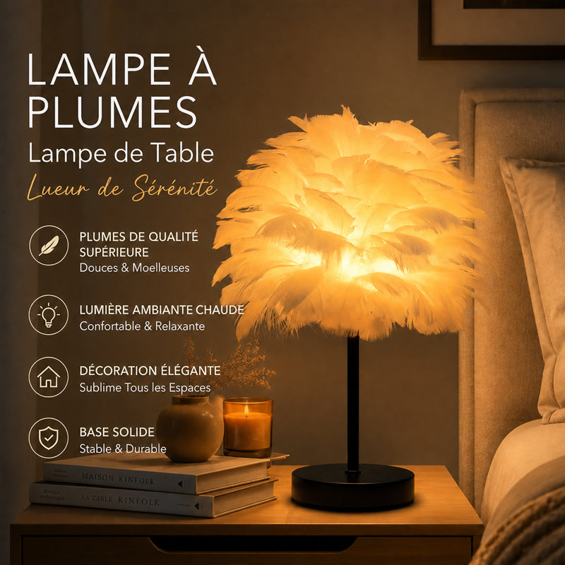 Dekorativ nordisk bordslampa i fjäderdesign för sovrumme