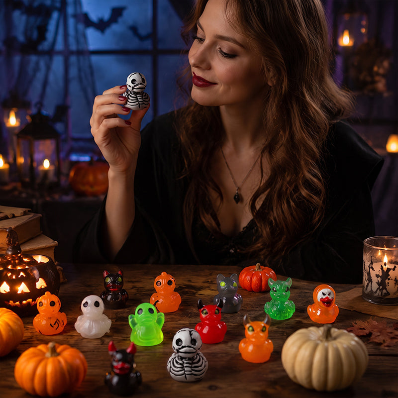 🎃🐤 Mini-ankor i harts till Halloween — 12 spöklika motiv, 1 tum stora små dekorationer