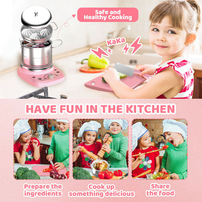 🎁[Bästa presenten till barn]🍳Leksakskök för barn med riktiga köksredskap – 22-delars set