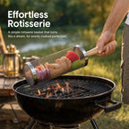 Uppgraderad grillkorg med trähandtag – bärbar grillkorg för utomhusbruk med roterande, rullande cylinde