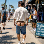 Roliga badshorts i leopardmönster som ser ut som jeans | Originella badshorts med illusionseffek