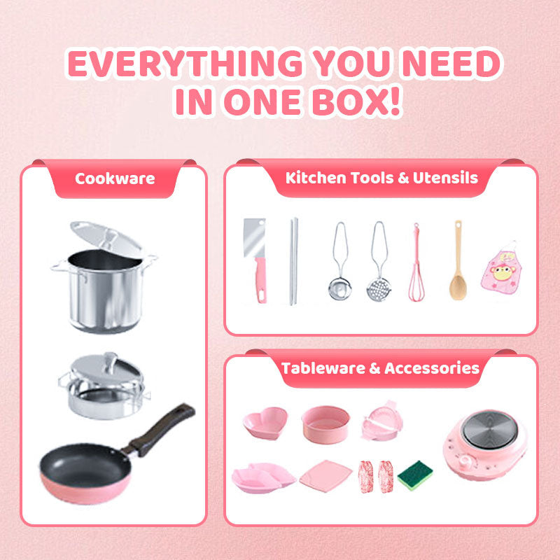 🎁[Bästa presenten till barn]🍳Leksakskök för barn med riktiga köksredskap – 22-delars set