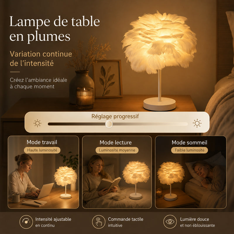 Dekorativ nordisk bordslampa i fjäderdesign för sovrumme