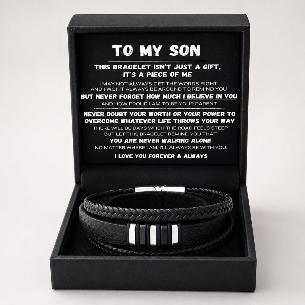 Till min son – ”Never Walk Alone”-set med flätade armband 🖤
