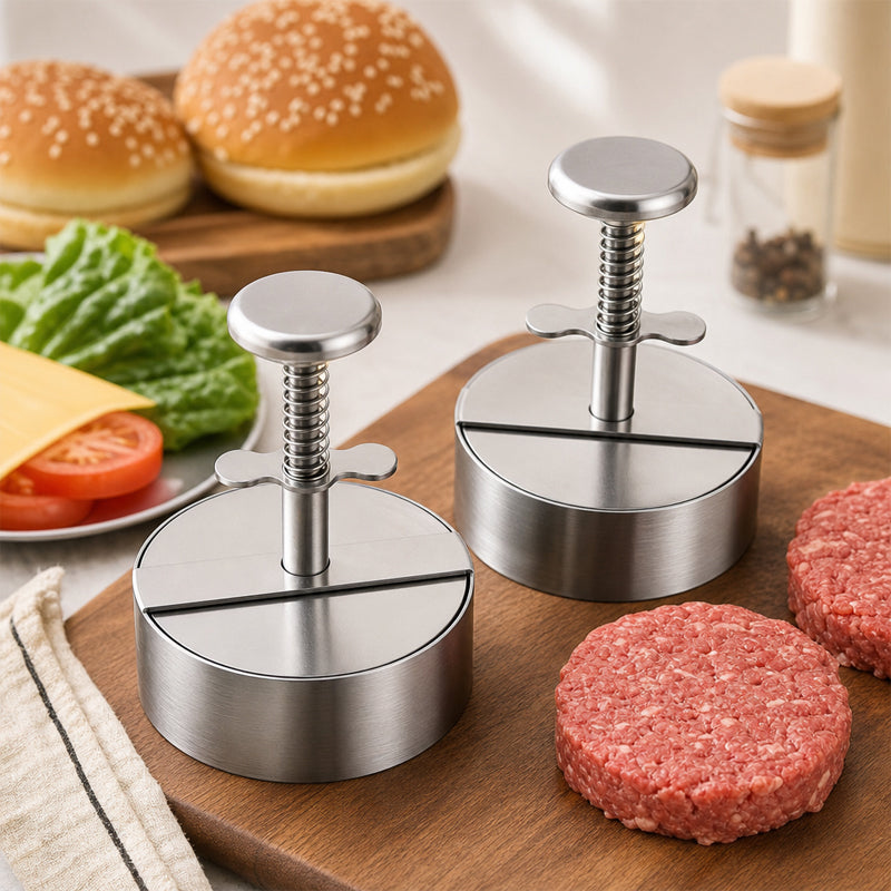 🍔 Burgerpress i rostfritt stål | Skapa perfekta, jämna biffar på ett enkelt sät