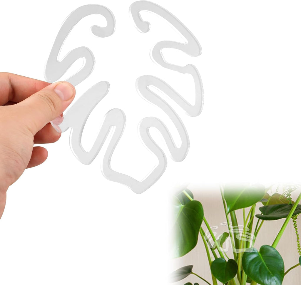 Genomskinlig växtpinne i akryl i form av ett Monstera-blad | Osynligt stöd för krukväxter inomhus