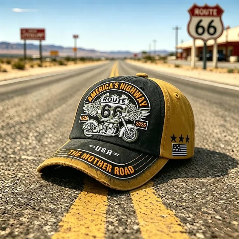 🏍️Casual-baseballkeps med retromotiv från US Route 66:s 100-årsjubileum
