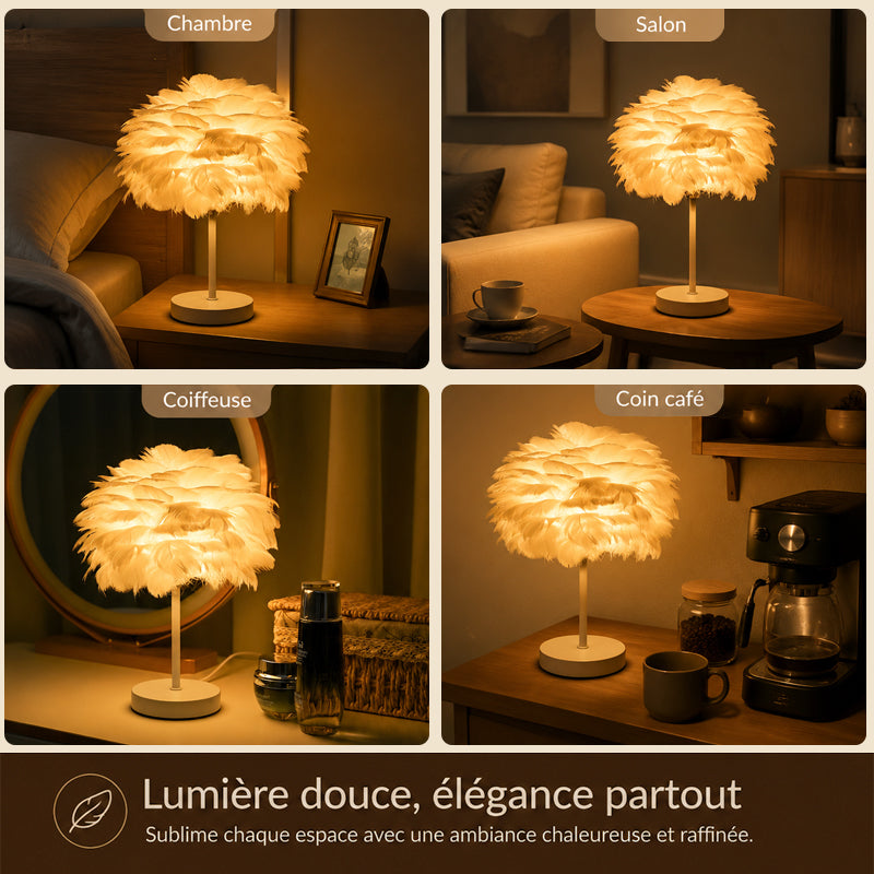 Dekorativ nordisk bordslampa i fjäderdesign för sovrumme
