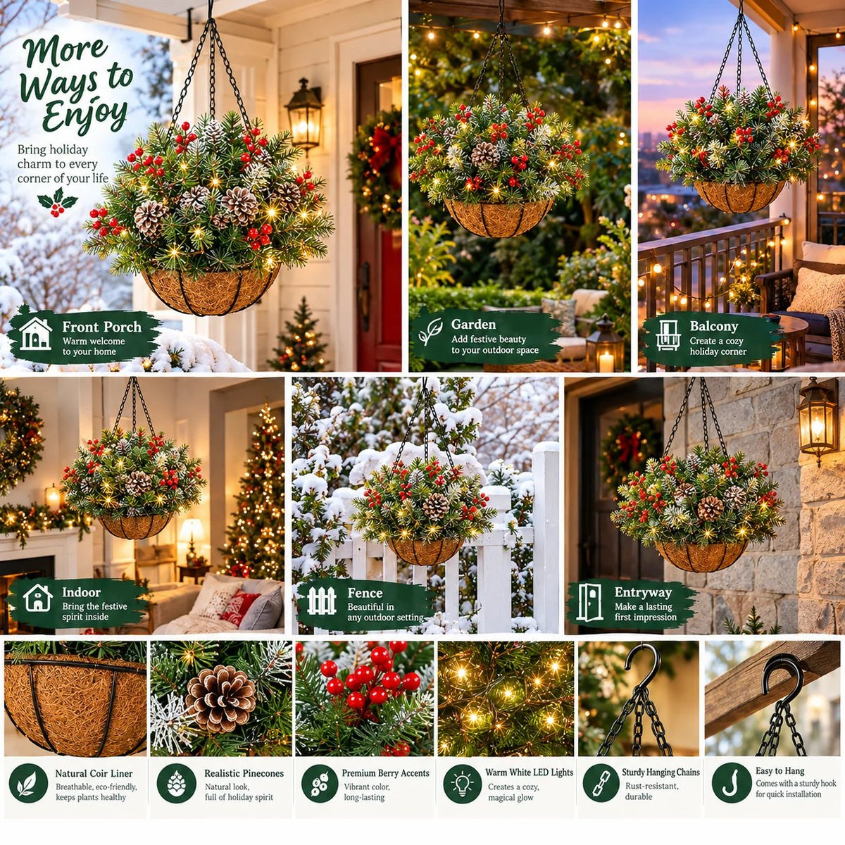 🎄 Sista dagen: 50 % RABATT🏆Julkorg med inbyggd belysning |🎄 Med inbyggd belysning, väderbeständig och underhållsfr