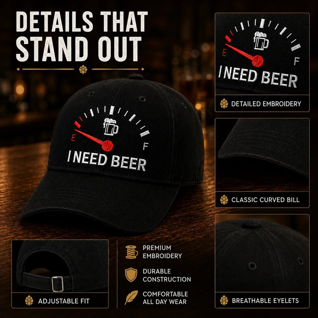 🔥SISTA DAGEN 50 % RABATT – 🍺 Baseballkeps med broderiet ”I NEED BEER” – Unisex-minneskeps