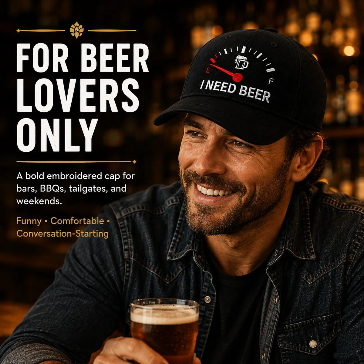 🔥SISTA DAGEN 50 % RABATT – 🍺 Baseballkeps med broderiet ”I NEED BEER” – Unisex-minneskeps