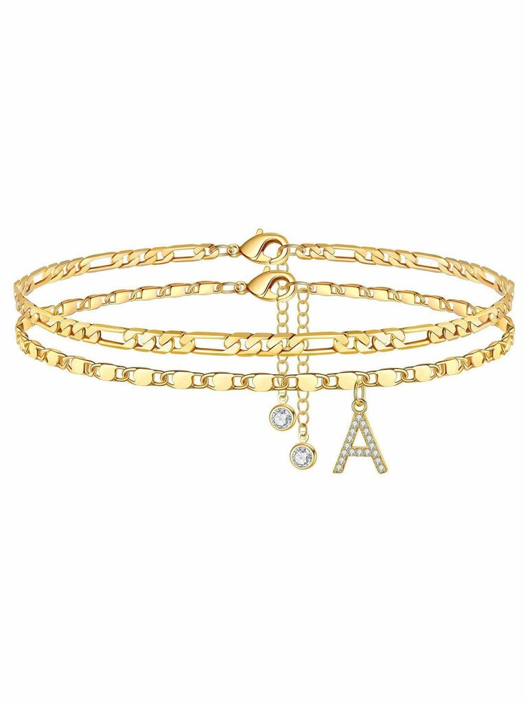 ✨ Layered Gold Ankle Bracelet for Women – Rhinestone, Adjustable, Beach Jewelry 🏖️