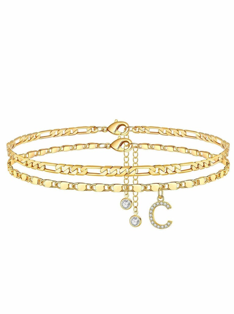 ✨ Layered Gold Ankle Bracelet for Women – Rhinestone, Adjustable, Beach Jewelry 🏖️