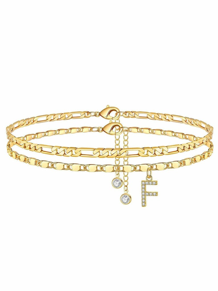 ✨ Layered Gold Ankle Bracelet for Women – Rhinestone, Adjustable, Beach Jewelry 🏖️