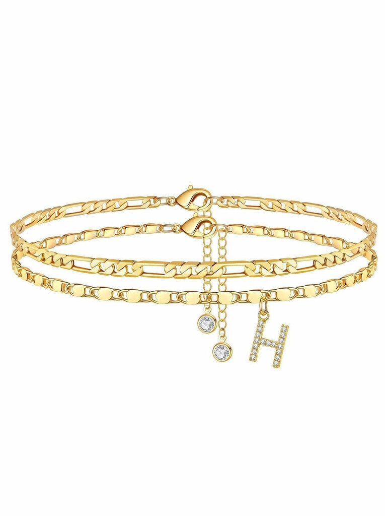 ✨ Layered Gold Ankle Bracelet for Women – Rhinestone, Adjustable, Beach Jewelry 🏖️