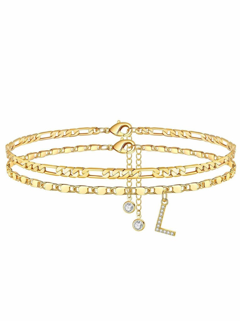 ✨ Layered Gold Ankle Bracelet for Women – Rhinestone, Adjustable, Beach Jewelry 🏖️
