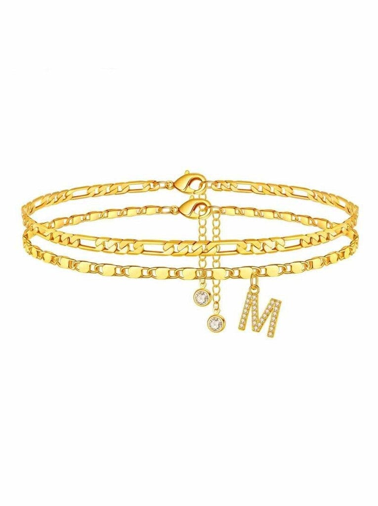 ✨ Layered Gold Ankle Bracelet for Women – Rhinestone, Adjustable, Beach Jewelry 🏖️