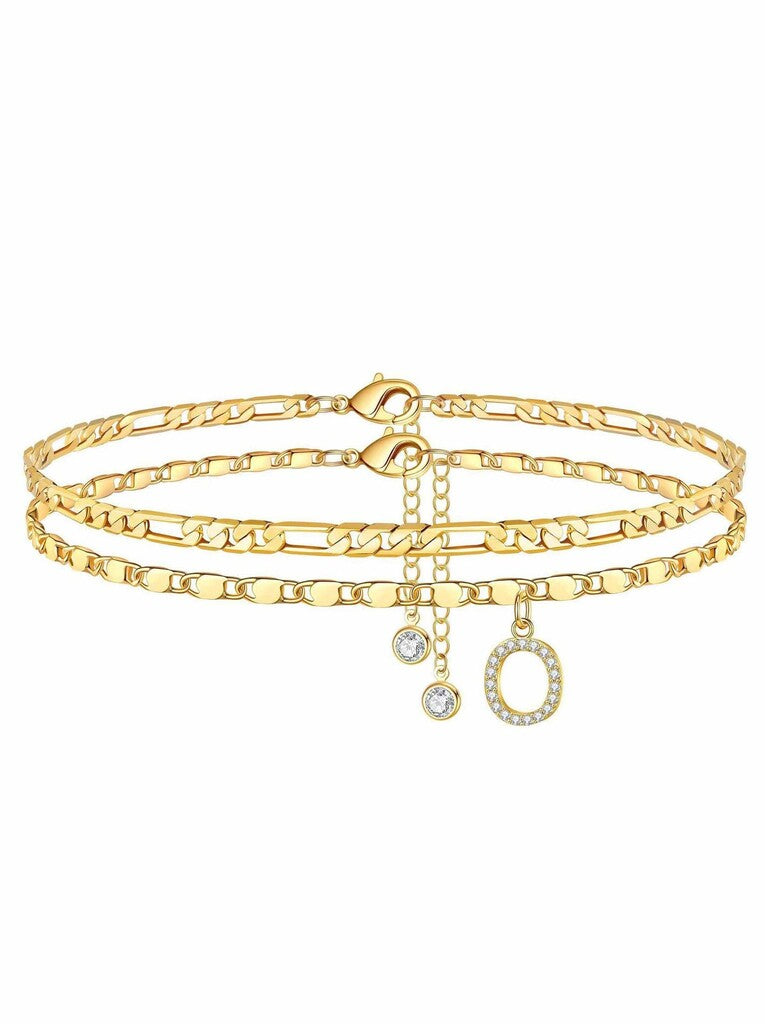 ✨ Layered Gold Ankle Bracelet for Women – Rhinestone, Adjustable, Beach Jewelry 🏖️