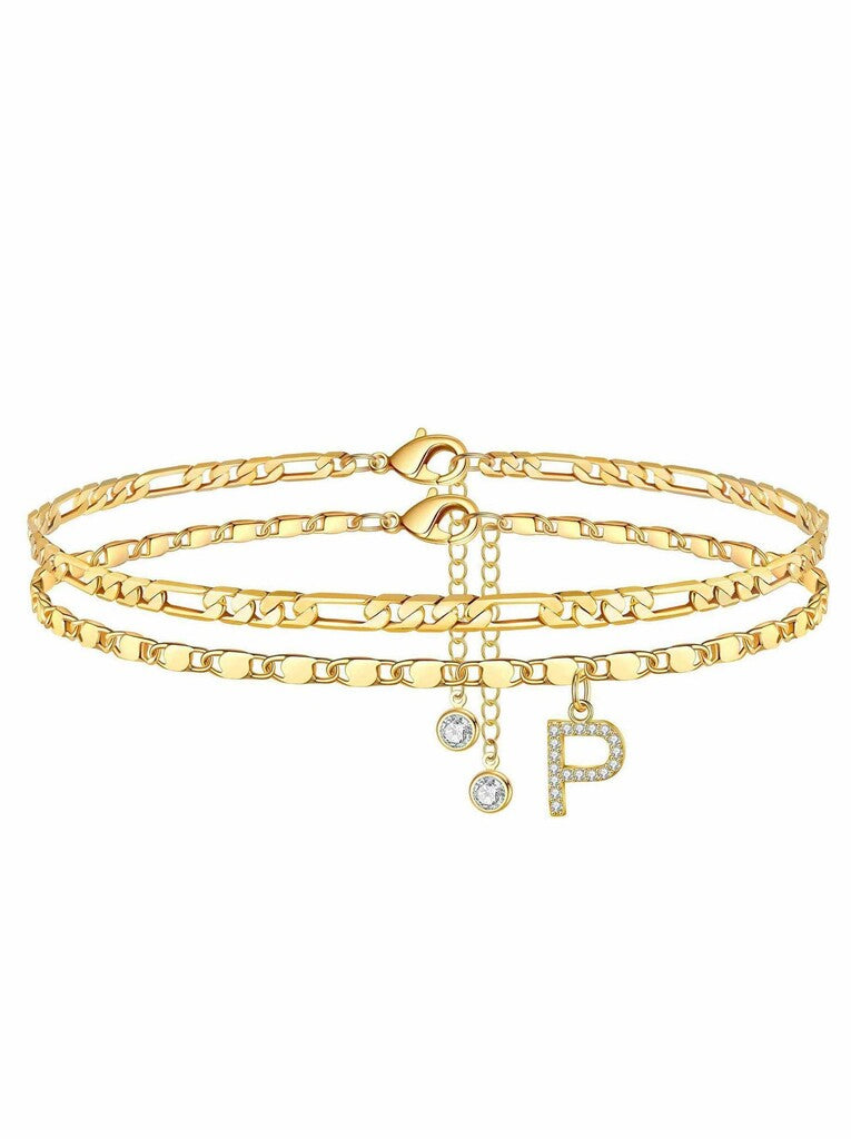 ✨ Layered Gold Ankle Bracelet for Women – Rhinestone, Adjustable, Beach Jewelry 🏖️