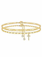 ✨ Layered Gold Ankle Bracelet for Women – Rhinestone, Adjustable, Beach Jewelry 🏖️
