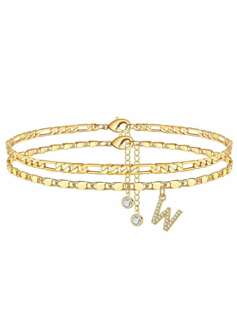 ✨ Layered Gold Ankle Bracelet for Women – Rhinestone, Adjustable, Beach Jewelry 🏖️