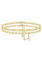 ✨ Layered Gold Ankle Bracelet for Women – Rhinestone, Adjustable, Beach Jewelry 🏖️