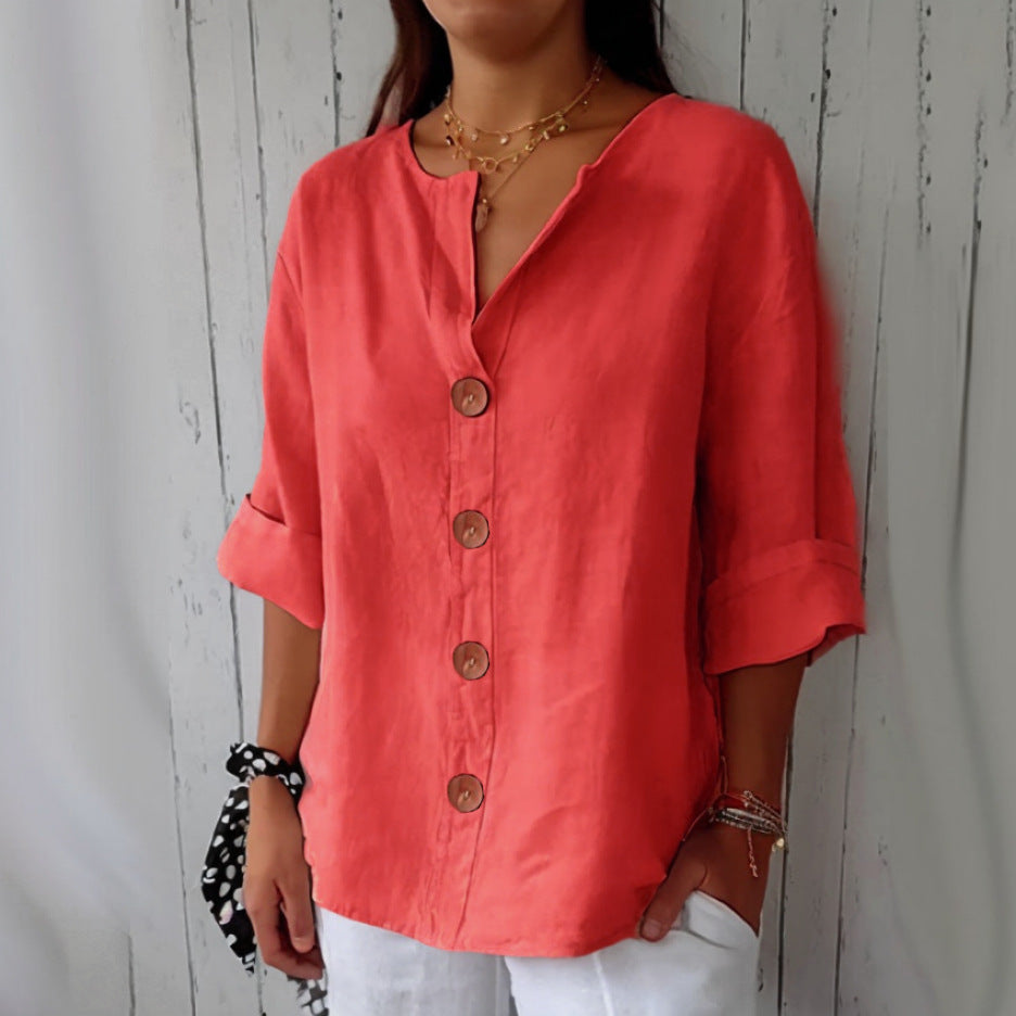 👕Löst sittande skjortblus för dam – bekväm, andningsbar och skrynkelfri 🌿