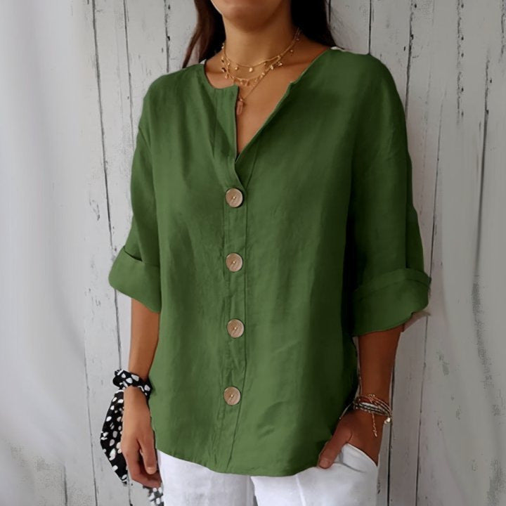 👕Löst sittande skjortblus för dam – bekväm, andningsbar och skrynkelfri 🌿