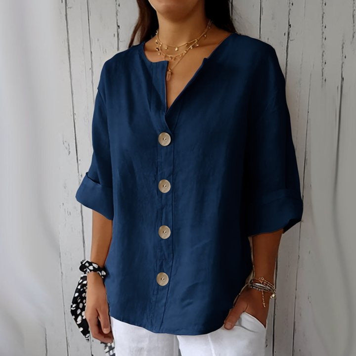 👕Löst sittande skjortblus för dam – bekväm, andningsbar och skrynkelfri 🌿