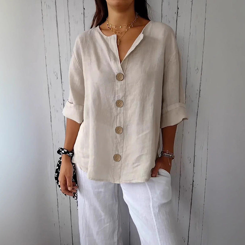 👕Löst sittande skjortblus för dam – bekväm, andningsbar och skrynkelfri 🌿