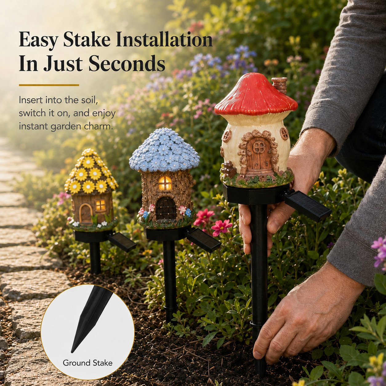🔥Stor rea – 50 % rabatt🔥Solcellsdriven trädgårdslampa i form av en sagolik svampstuga – magisk LED-utomhusdekoration för trädgårdar, gångar och mysiga utomhusmiljöer 🍄✨
