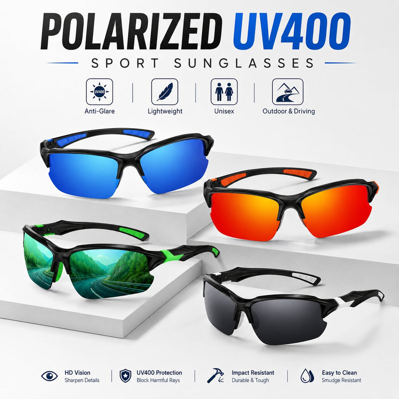 Polariserade UV400-sportglasögon – Unisexglasögon för utomhusaktiviteter och bilkörnin