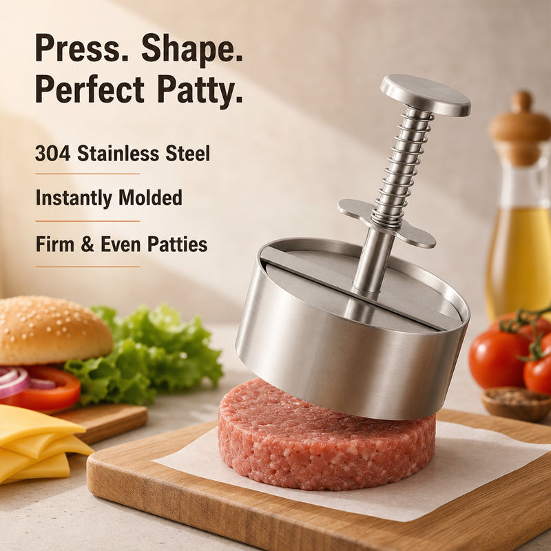 🍔 Burgerpress i rostfritt stål | Skapa perfekta, jämna biffar på ett enkelt sät