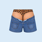 Roliga badshorts i leopardmönster som ser ut som jeans | Originella badshorts med illusionseffek