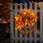 🎃✨ Upplyst pumpakrans av säckvä