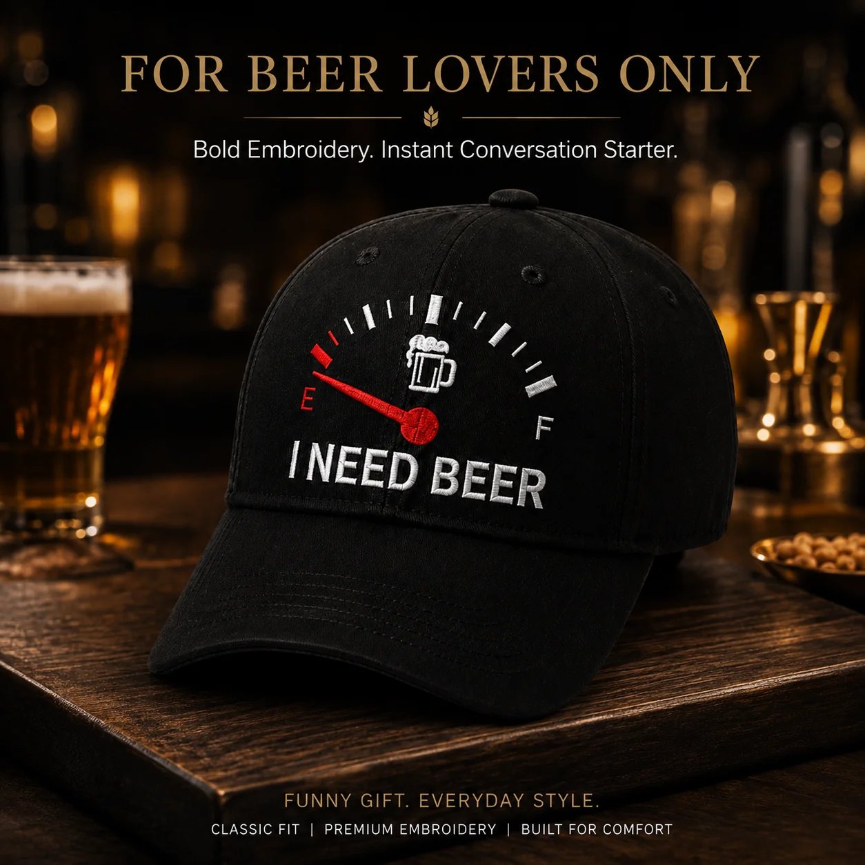 🔥SISTA DAGEN 50 % RABATT – 🍺 Baseballkeps med broderiet ”I NEED BEER” – Unisex-minneskeps