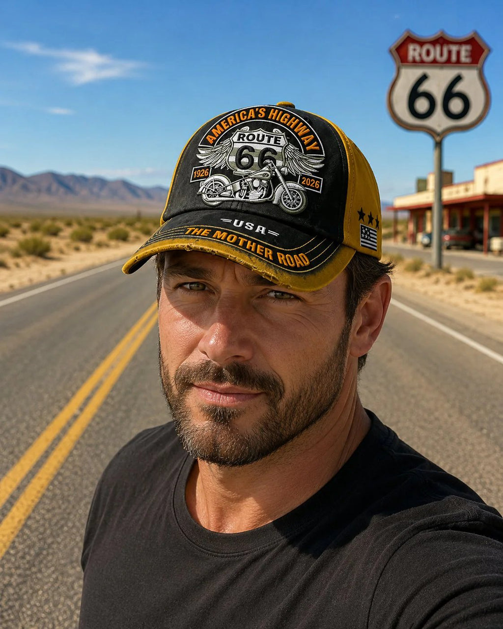🏍️Casual-baseballkeps med retromotiv från US Route 66:s 100-årsjubileum