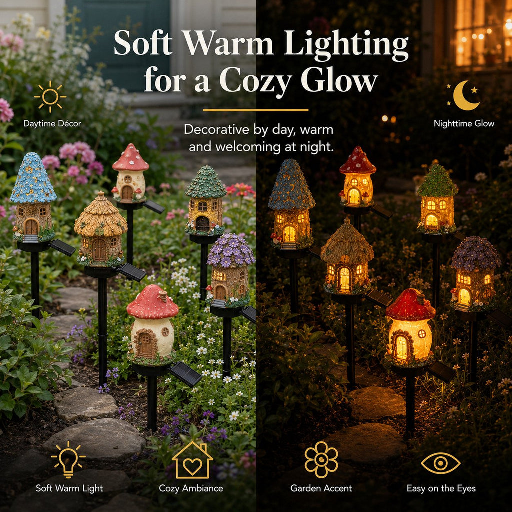 🔥Stor rea – 50 % rabatt🔥Solcellsdriven trädgårdslampa i form av en sagolik svampstuga – magisk LED-utomhusdekoration för trädgårdar, gångar och mysiga utomhusmiljöer 🍄✨