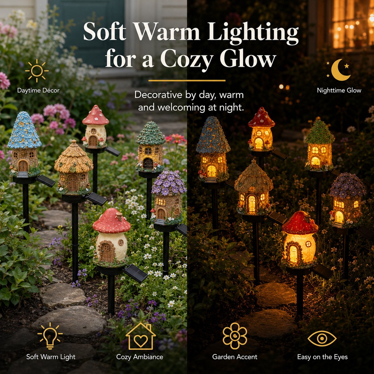 🔥Stor rea – 50 % rabatt🔥Solcellsdriven trädgårdslampa i form av en sagolik svampstuga – magisk LED-utomhusdekoration för trädgårdar, gångar och mysiga utomhusmiljöer 🍄✨