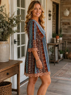 Vintage boho-tunika med V-ringni