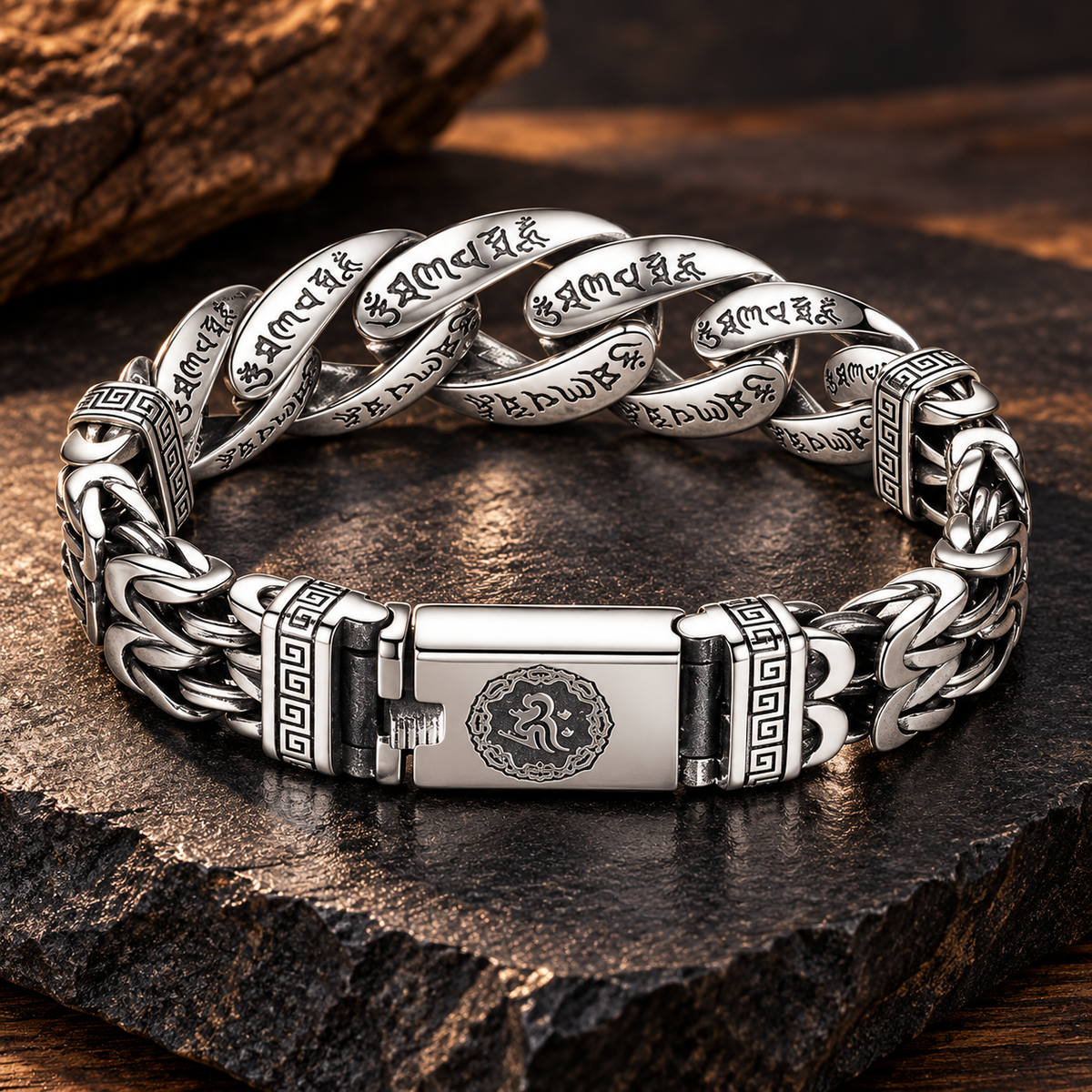 Retroarmband för män med ett mantra på sex stavelse