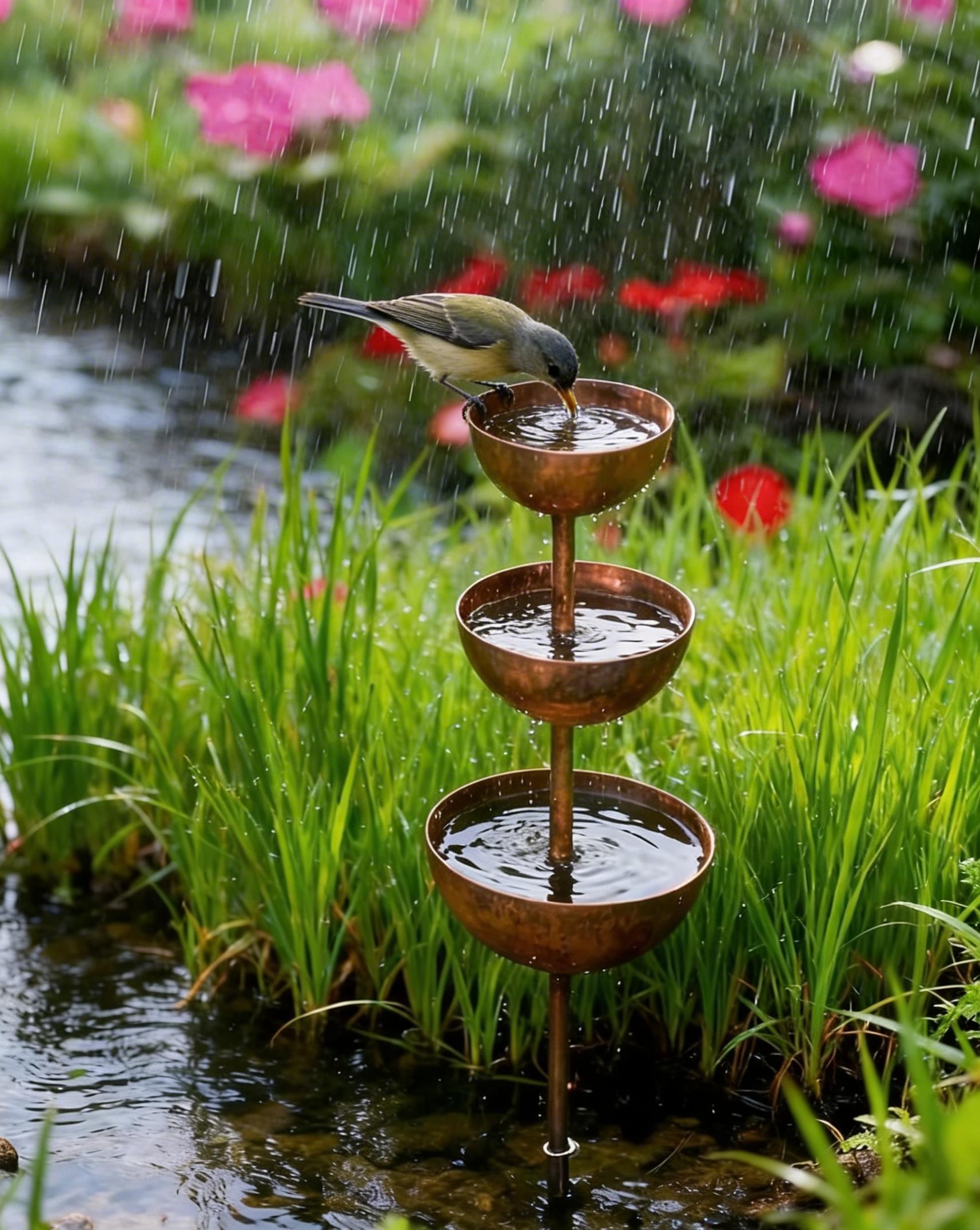 🌧️ Regnfångare – Växtstöd🐦 Trädgårdsdekoration i metall