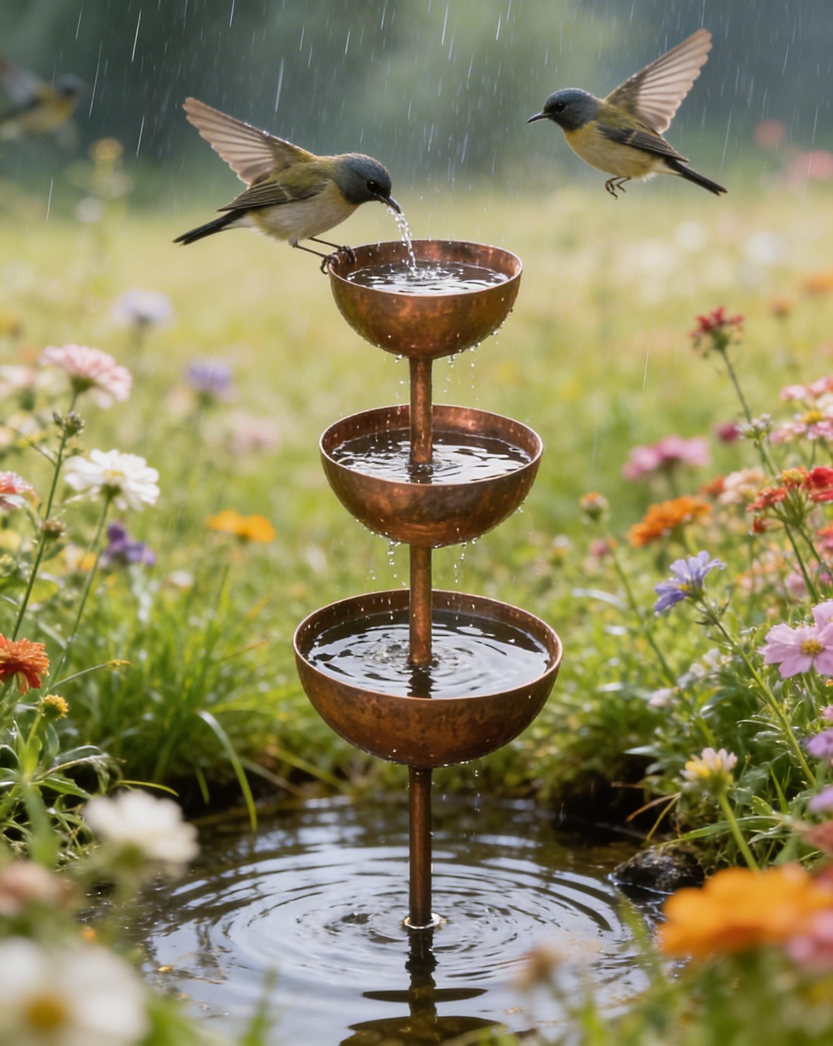 🌧️ Regnfångare – Växtstöd🐦 Trädgårdsdekoration i metall