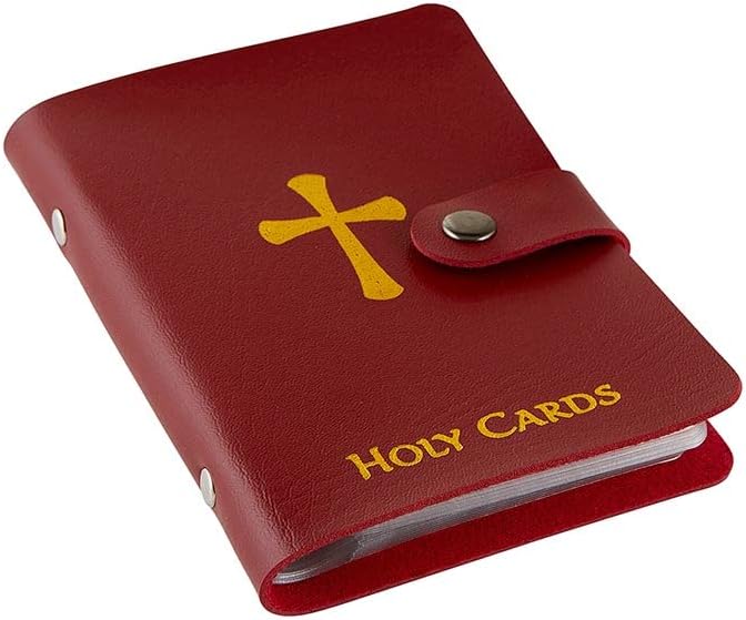 ✝️ Katolsk helgonkortshållare i äkta läder – Fickformat bönkortshållare med tryckknappsförslutning